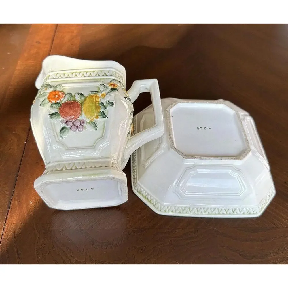 Lefton Fruit Fantasia Pitcher and‎ Bowl Rare Vintage Set, Fruit & Flowers 6726